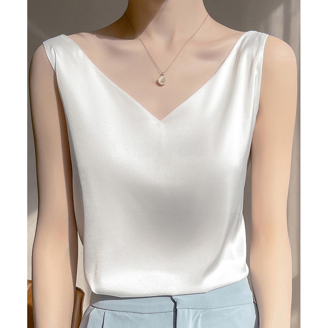 キャミソール カップなし 通販 キャミタンク サテンキャミ さらさら レディース トップス インナー 大人 かわいい きれいめ 上品 シンプル 無地 オフィスカジュアル おしゃれ 可愛い 女性 top-099 ダイヤモンドハーツ Diamond Hearts ホワイト Mサイズ