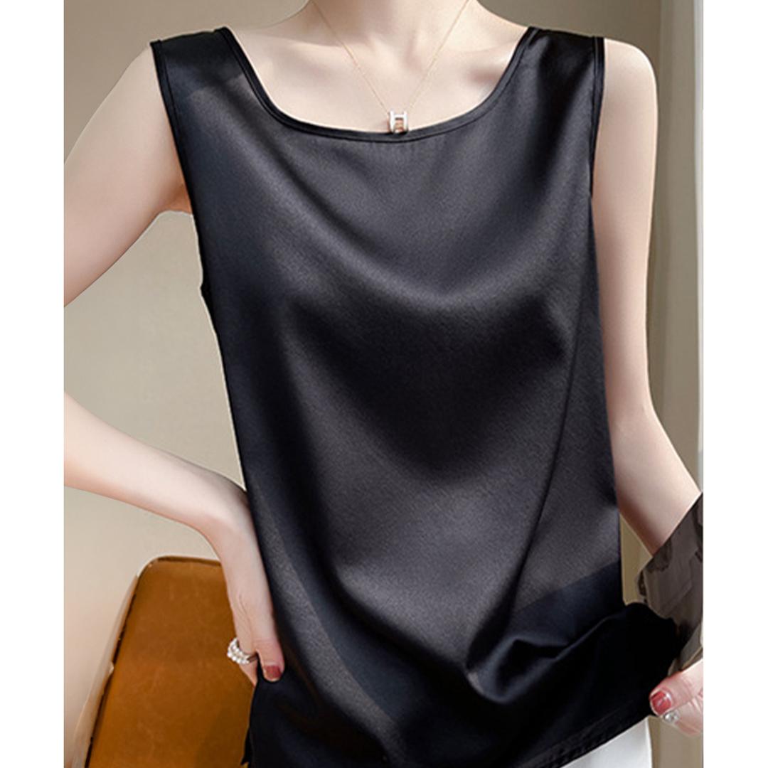 タンクトップ レディース ゆったり 通販 ノースリーブ さらさら ラウンドネック トップス インナー 大人 かわいい きれいめ 上品 シンプル 無地 オフィスカジュアル おしゃれ 可愛い 女性 top-102 ダイヤモンドハーツ Diamond Hearts ブラック Mサイズ