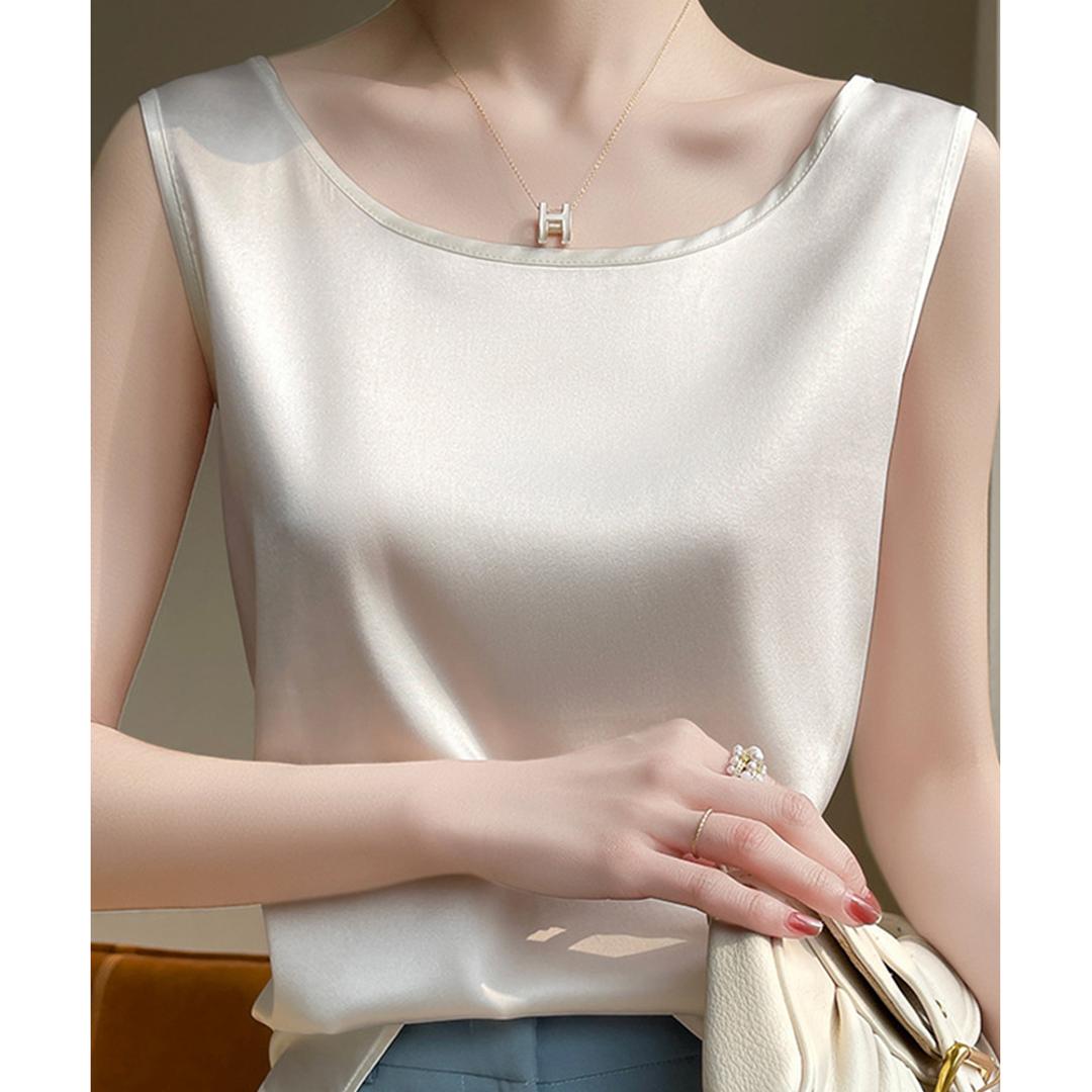 タンクトップ レディース ゆったり 通販 ノースリーブ さらさら ラウンドネック トップス インナー 大人 かわいい きれいめ 上品 シンプル 無地 オフィスカジュアル おしゃれ 可愛い 女性 top-102 ダイヤモンドハーツ Diamond Hearts ホワイト Mサイズ