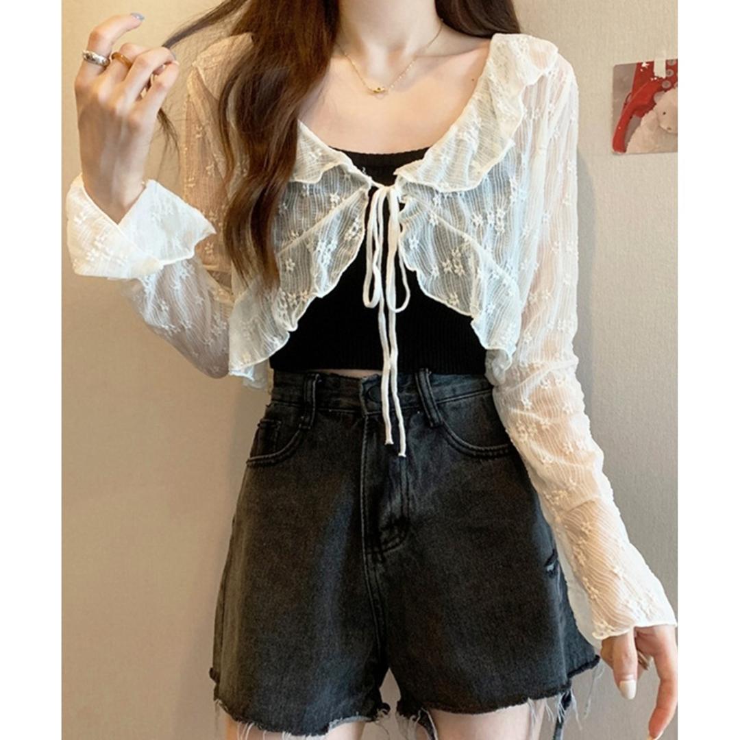 カーディガン レディース ショート丈 通販 シアーカーディガン ボレロ ショートカーディガン カーデガン 羽織もの はおりもの 薄手 長袖 小花柄 フリル トップス 大人 かわいい おしゃれ 女性 top-111 ダイヤモンドハーツ Diamond Hearts アイボリー ・