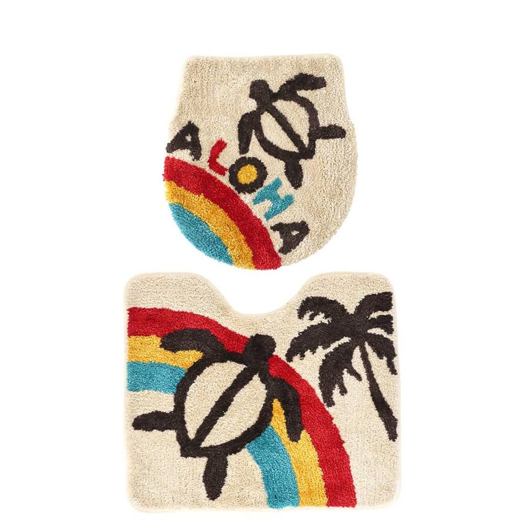 トイレマット セット 通販 トイレカバー トイレタリーセット 2点セット トイレタリー フタカバー 蓋カバー ふた アメリカン ハワイアン ふわふわ かわいい インテリア トイレ用品 便所マット トイレファブリック ポリエステル 一人暮らし カジュアル おしゃれ レインボーホヌ ・