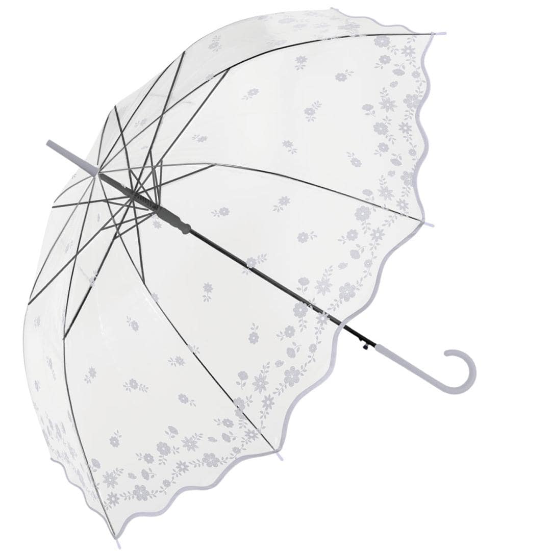 ビニール傘おしゃれ 通販 ビニール傘 ジャンプ傘 ビニール 傘 雨傘 長傘 レディース 丈夫 グラスファイバー 60cm 60センチ 女性 女性用 通学 通勤 女子 かわいい オシャレ 可愛い 中谷 115 レースフラワービニール レディース雨傘 レースフラワー/グレー ・