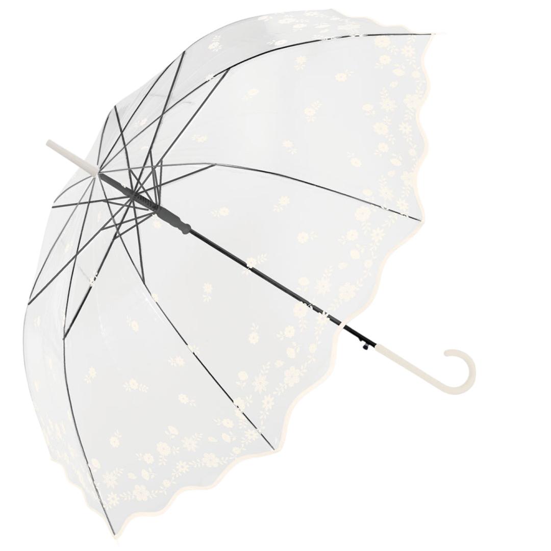 ビニール傘おしゃれ 通販 ビニール傘 ジャンプ傘 ビニール 傘 雨傘 長傘 レディース 丈夫 グラスファイバー 60cm 60センチ 女性 女性用 通学 通勤 女子 かわいい オシャレ 可愛い 中谷 115 レースフラワービニール レディース雨傘 レースフラワー/アイボリー ・