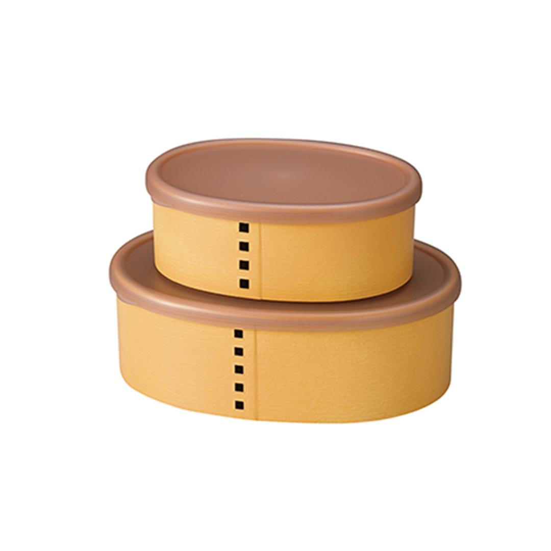 保存容器 プラスチック ケース 通販 日本製 食品保存容器 210ml 435ml 2個セット お弁当箱 ランチボックス 弁当箱 わっぱ型 電子レンジ対応 フタを外して 食洗機対応 蓋以外 入れ子 ランチ プラスチック製 おしゃれ 調味料入れ キッチン用品 ベージュ 小判タイプ