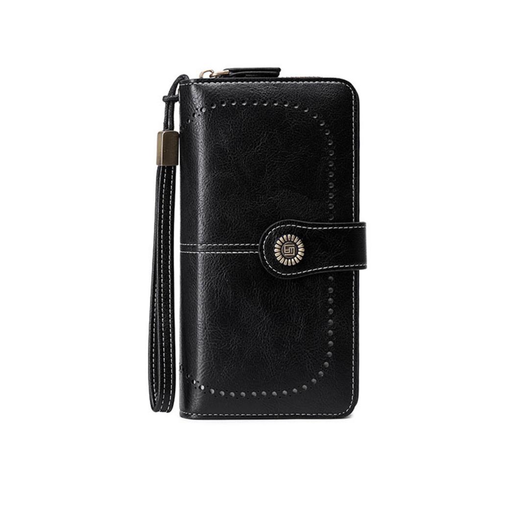 スキミング防止 長財布 レディース 通販 スキミング 防止 財布 長サイフ なが財布 大容量 カードケース カードがたくさん入る カード入れ 多い おしゃれ シンプル ラウンドファスナー RFID 磁気防止 便利 ストラップ スマホ 入る レディース財布 ブラック ・