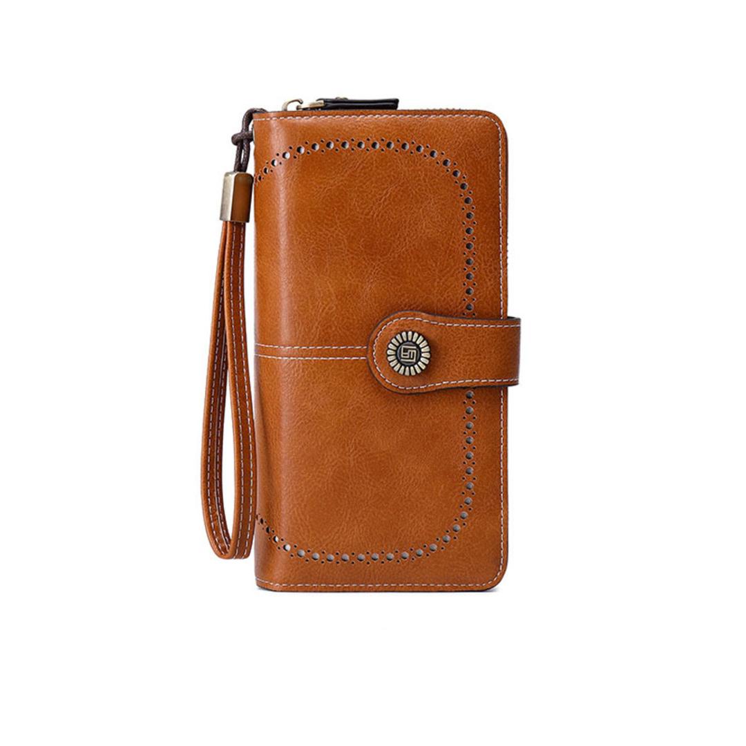 スキミング防止 長財布 レディース 通販 スキミング 防止 財布 長サイフ なが財布 大容量 カードケース カードがたくさん入る カード入れ 多い おしゃれ シンプル ラウンドファスナー RFID 磁気防止 便利 ストラップ スマホ 入る レディース財布 ブラウン ・