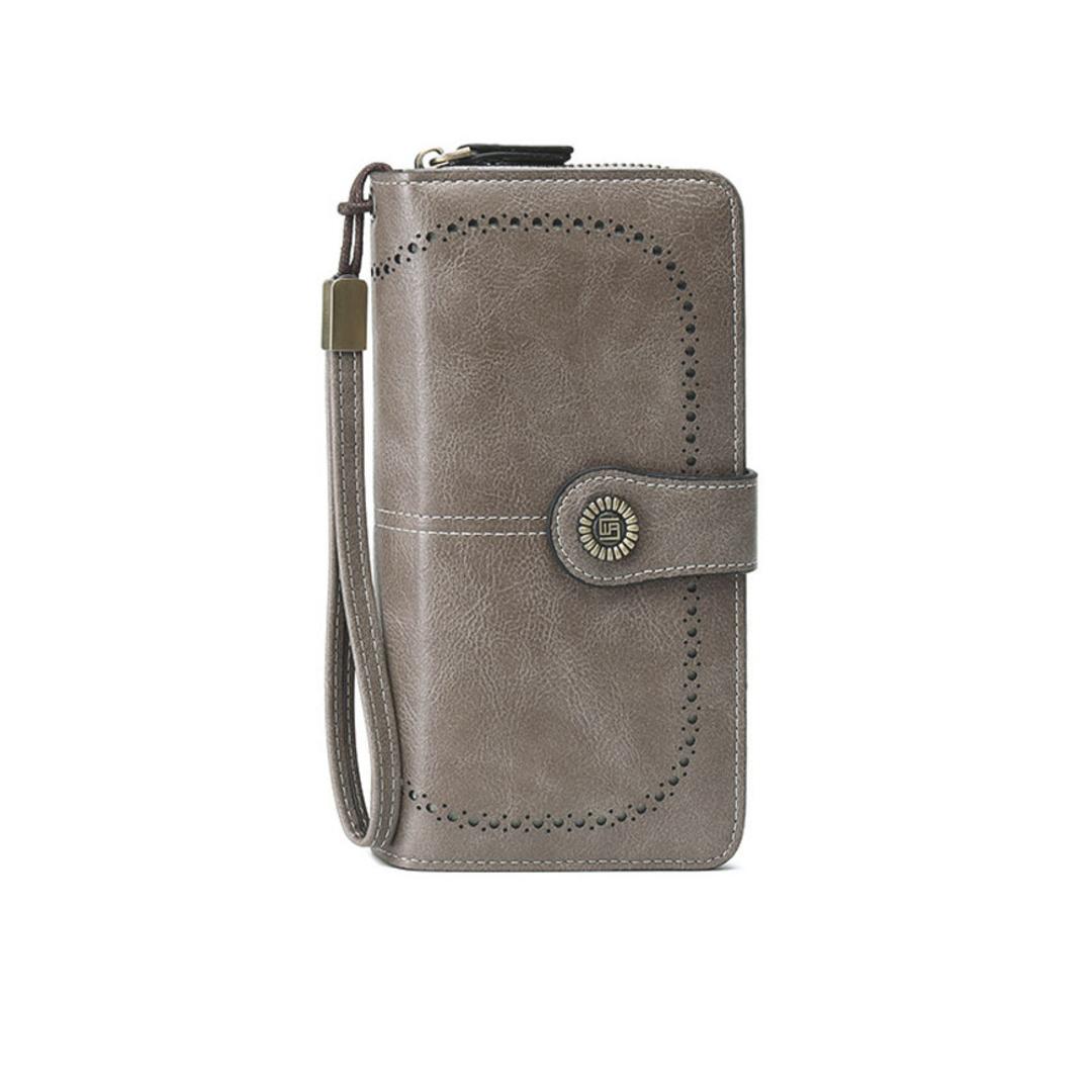 スキミング防止 長財布 レディース 通販 スキミング 防止 財布 長サイフ なが財布 大容量 カードケース カードがたくさん入る カード入れ 多い おしゃれ シンプル ラウンドファスナー RFID 磁気防止 便利 ストラップ スマホ 入る レディース財布 グレー ・