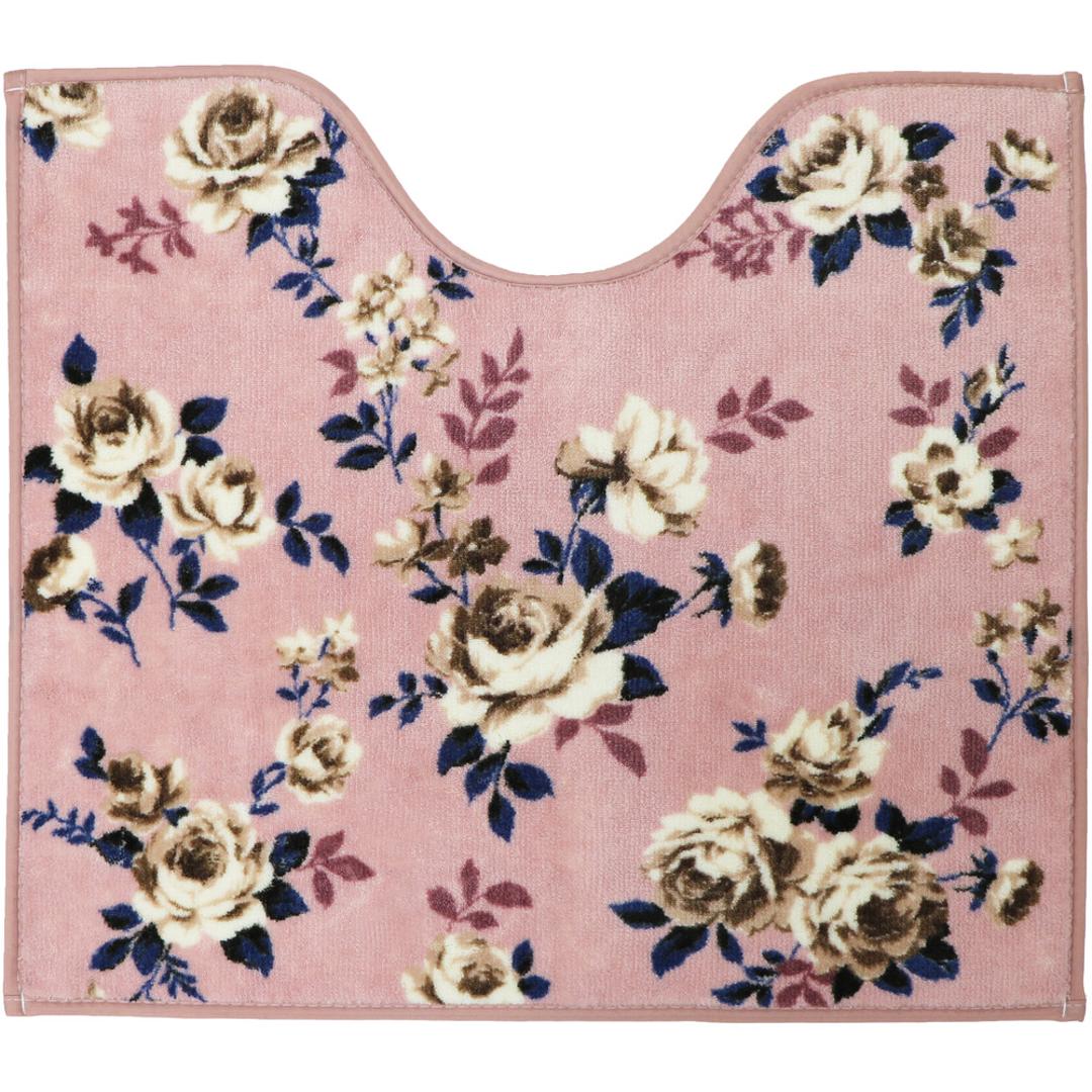 トイレマット おしゃれ 通販 花柄 洗える 滑りにくい 洗濯可 引越祝い 新生活 一人暮らし プレゼント ギフト かわいい カジュアル ピンク ブルー グリーン ブラック 黒 55cm × 60cm ピースローズ/ピンク ・