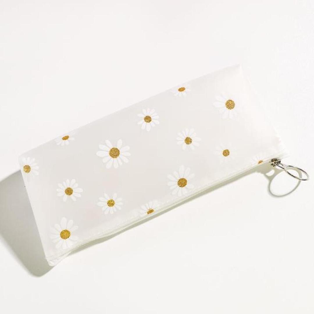 ペンケース 通販 筆箱 ふで箱 ペンポーチ 筆入れ ペン入れ 筆袋 小物入れ 大容量 コンパクト スリム クリア フラワー 収納 大学生 高校生 中学生 小学生 かわいい おしゃれ 女の子 ホワイト ・