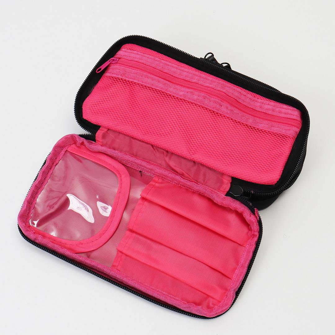 コスメポーチ 持ち歩き 通販 ポーチ 化粧ポーチ メイクポーチ トラベルポーチ 小物入れ 化粧品入れ 収納 小さめ 仕切り 整理 ポケット コンパクト シンプル かわいい おしゃれ ブラック×ピンク ・