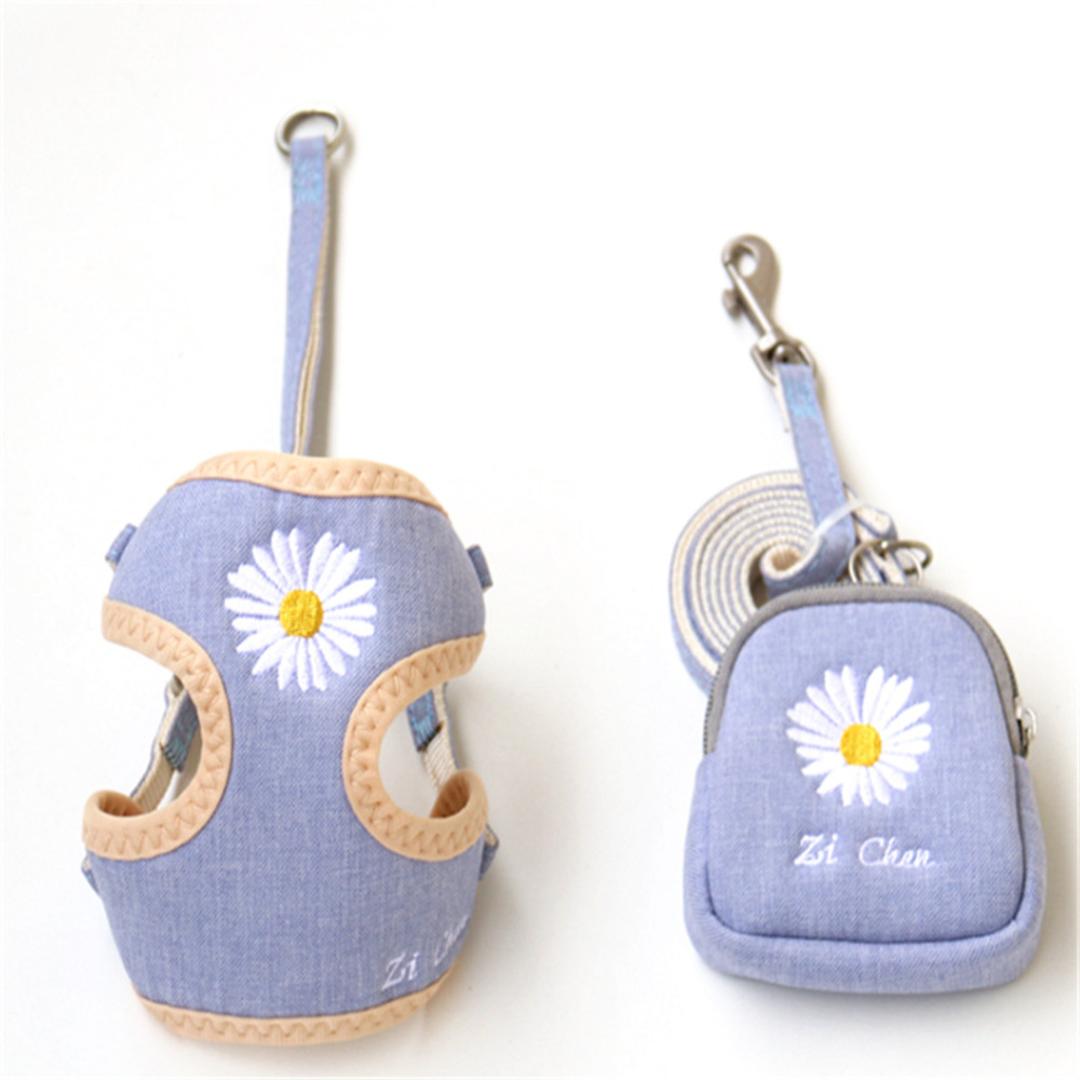 犬ハーネスリードセット 通販 ハーネス ウェアハーネス 犬 犬用 胴輪 リード 簡単着脱 引っ張り防止 猫 ネコ 小型犬 中型犬 お散歩 お出かけ ポーチ付 3点セット かわいい お散歩グッズ 犬具 ペット用品 ブルー 【即日発送】Sサイズ