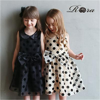 Rora 発表会 ドレス ワンピース キッズ 通販 ドレスワンピース 12182001 フォーマルワンピース ノースリーブ 子供 女の子 結婚式 パーティ ドット リボン 丸襟 チュールスカート かわいい フォーマル カジュアル 子ども服 子供服 キッズファッション