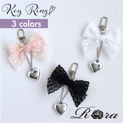 RORA キーリング 通販 ローラ エヴリン キーホルダー キーチャーム バッグチャーム ナスカン リボン レース ハート チャーム シルバー おしゃれ かわいい キッズ 子供 こども 子ども 女の子 女子 レディース ファッション雑貨 キッズファッション