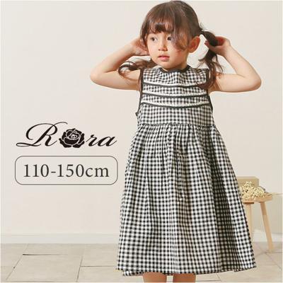 Rora ワンピース 通販 ローラ プチプレイド ノースリーブ キッズ 夏 袖なし 子供 こども 子ども 女の子 女子 ギンガムチェック 黒 ブラック おしゃれ かわいい オシャレ 可愛い カジュアル オールインワン 子ども服 子供服 キッズファッション