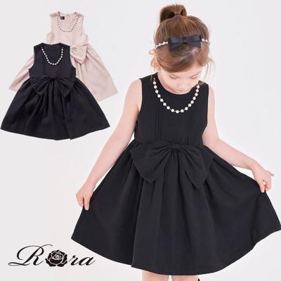 Rora 発表会 ドレス ワンピース キッズ 通販 ドレスワンピース 42132102 フォーマルワンピース ノースリーブ 子供 女の子 結婚式 パーティ リボン パールネックレス付き かわいい シンプル フォーマル カジュアル 子ども服 子供服 キッズファッション