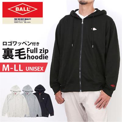 BALL パーカー ボール 64533 通販 フーディ プルオーバー フーディー プルオーバーパーカー 裏毛 ワッペン付きフルジップパーカー メンズ ブランド 無地 ワンポイント ジップアップ フルジップ おしゃれ カジュアル トップス メンズファッション