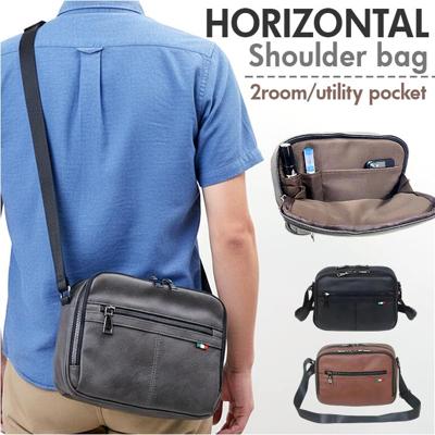 ショルダーバッグ メンズ 斜めがけ かっこいい 小さめ 通販 ショルダーバック 斜めがけバッグ 大人 通勤 通学 ビジネス A5 横型 横 軽量 軽い 合皮 ペットボトル 旅行 ファスナー付き BS-100 おしゃれ シンプル メンズバッグ