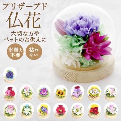 お供え ガラスドーム 供養 仏花 通販 フラワーアレンジメント プリザーブドフラワー プリザードフラワー 供え花 献花 飾り 手のひらサイズ ドーム ドームタイプ 仏壇用 お盆 花 フラワー 枯れない 長持ち 四季 暦 進物 法要 かわいい 可愛い