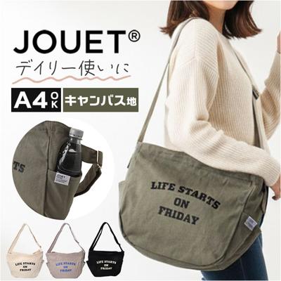 jouet ジョエット ショルダーバッグ J7522 通販 カレッジロゴショルダー 斜め掛けバッグ 斜めがけバッグ ショルダーバック キャンバス 布 斜め掛け おしゃれ かわいい レディース メンズ 普段使い タウン デイリー 旅行 トラベル 軽量 カジュアル