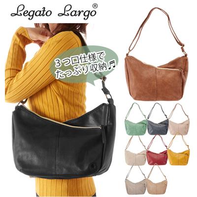 ショルダーバッグ Legato Largo レガートラルゴ 通販 レディース ななめ掛け 3つ口 ミニショルダー バッグ シンプル スモーキー シボ 合皮 ショルダー 調節 多収納 多機能 フェイクレザー ポケット ななめ掛けバッグ 軽量 軽い 旅行 カジュアル バナナ型 斜め掛け バック