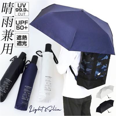 晴雨兼用折りたたみ傘 自動開閉 メンズ 通販 折りたたみ日傘 晴雨兼用折り畳み傘 日傘 遮光100% UVカット UPF50+ 遮熱 撥水 軽量 軽い 58cm 58センチ シンプル 無地 男性用 男性 紳士 カラビナ付き 通勤 通学 中谷 825-020