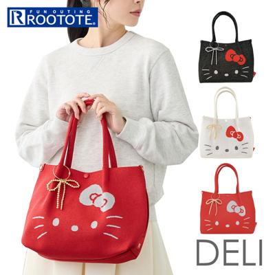 ROOTOTE ルートート トートバッグ 8462 通販 トートバック 肩掛けバッグ 横型 軽量 軽い 通勤 サブバッグ DELI デリ キャラクター サンリオ キティちゃん Hello Kitty フェイス 無地 おしゃれ かわいい 刺繍 レディース