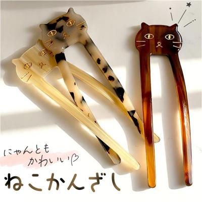 ヘアーアクセサリー 通販 かんざし 猫 キャット 2本差し 髪飾り 髪留め ヘアアレンジ アップヘア 大人 女性 女子 まとめ髪 ヘッドアクセサリー シンプル カジュアル ヘアアクセ Uピン 猫柄 贈り物 ギフト