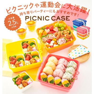 弁当箱 3段 大 通販 重箱 お重 3段 三段 スクエア型 角型 ランチボックス ランチBOX ピクニックケース 行楽弁当 コンパクト 大きい 大きめ ファミリーサイズ 家族 運動会 ピクニック 2段としても使える お花見 アウトドア