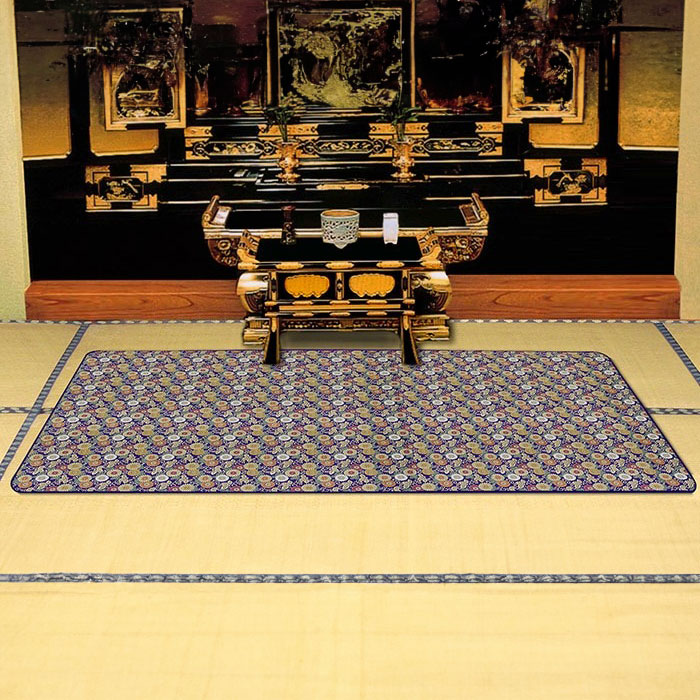 仏前マット 燃えにくい マット 金襴生地 難熱フェルト アルミシート 高級仏前安全マット 小菊 十六菊 七宝柄 大 100×180cm 日本製