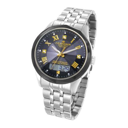 J.HARRISON Ｊハリソン 天然ダイヤ3石 超硬セラミックベゼル ソーラー電波 腕時計