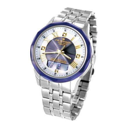 J.HARRISON Ｊハリソン 天然ダイヤ3石 超硬セラミックベゼル ソーラー電波 腕時計