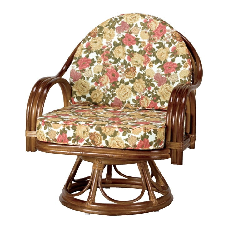 天然籐 ラタン 回転式 座椅子 ミドルハイタイプ 和風 和室 シニア 高齢者 回転 チェア 肘付き アームレスト付き 完成品 母の日