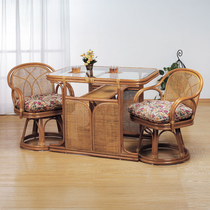 天然籐 ダイニング3点セット ラタン ガラステーブル チェア 椅子 2脚 アジアン家具 リゾート 客間