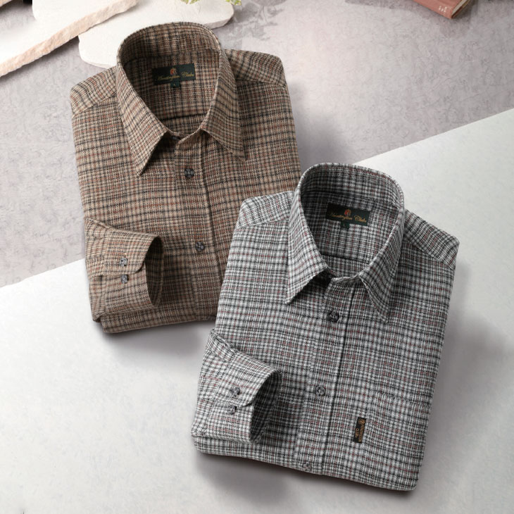 ハンティントンクラブ チェック柄ウール混シャツ2色組 同サイズ