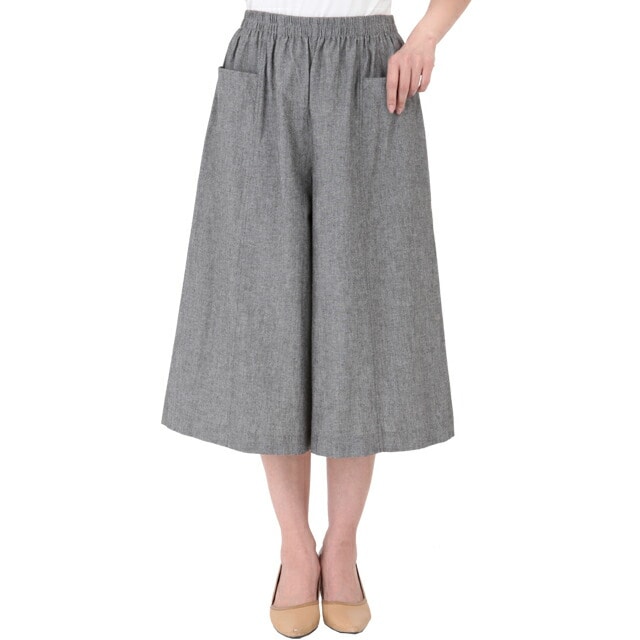 ダンガリー キュロット 同サイズ2色組 ブルー/グレー ウエストゴム レディース 綿100% 日本製