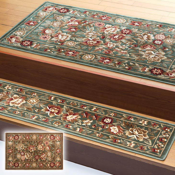 花柄シルクタッチウィルトン織玄関マット