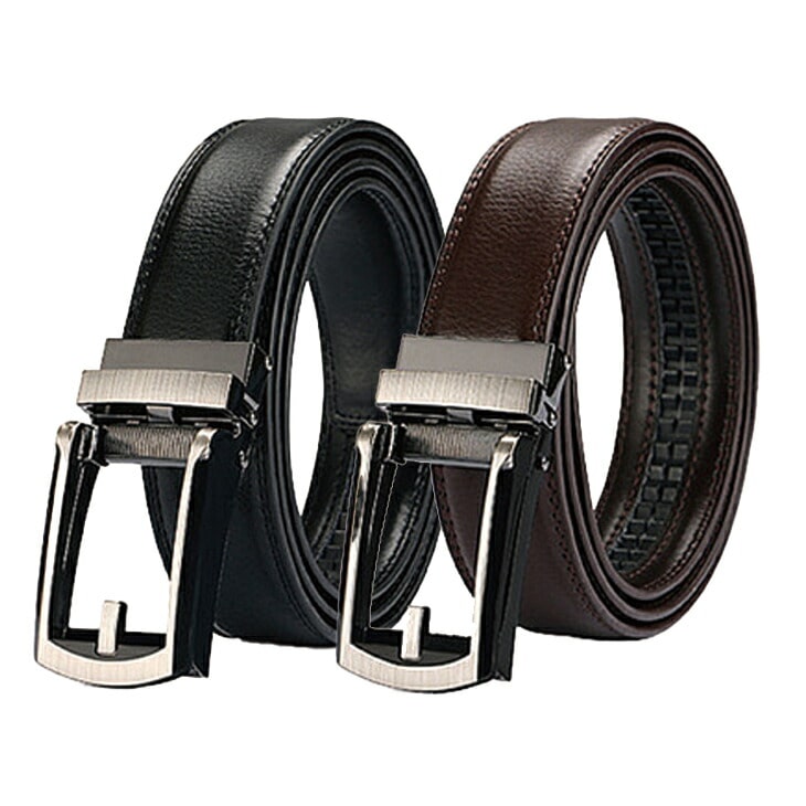 メンズ ベルト 2色組 穴なし ラチェット式 人気 おしゃれ ビジネス プレゼントラ チェットベルト ホールレスベルト