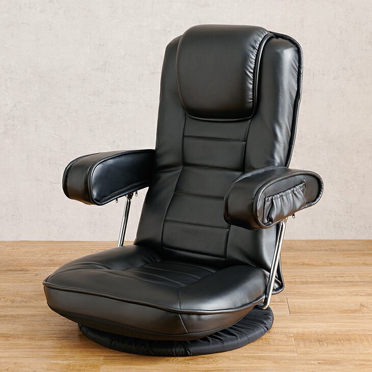 リクライニング 回転座椅子 肘付き 一人掛け チェア 椅子 合皮レザー 跳ね上げ式 360度回転 LZ-1081
