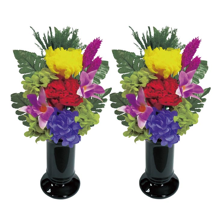 日本製 NEW色華やかプリザーブド仏花 2個セット 花器付き 仏花 プリザーブドフラワー仏花