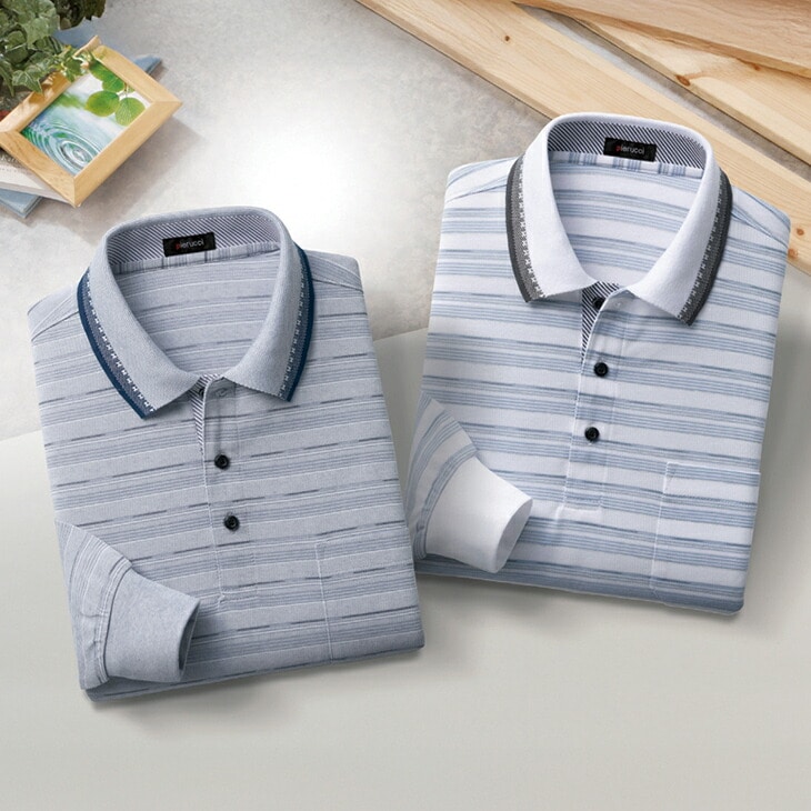 さわやか長袖ポロシャツ2色組