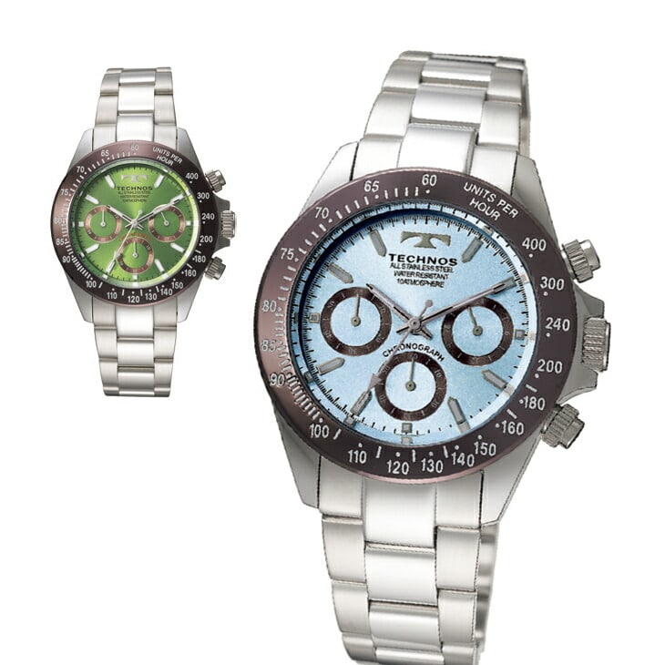 TECHNOS スポーツクロノグラフ ウォッチ 腕時計 日本製ムーブメント 10気圧防水 ストップウォッチ 蓄光 24時間計 テクノス タキメーター