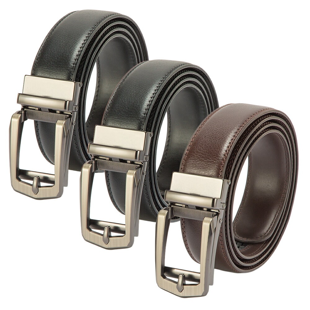牛革ラチェット式ベルト レギュラー 3本組 ホールレスベルト