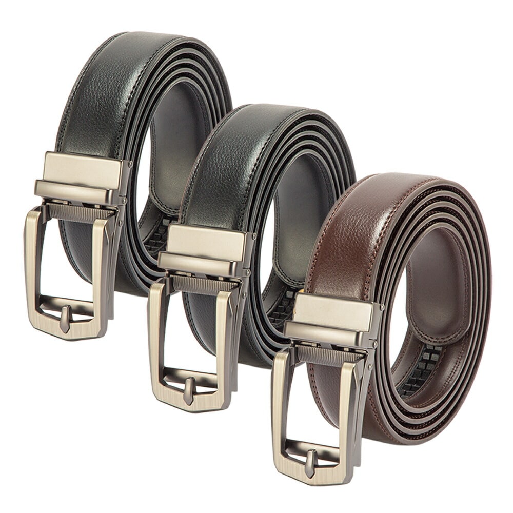 牛革ラチェット式ベルト ロング 3本組 ホールレスベルト