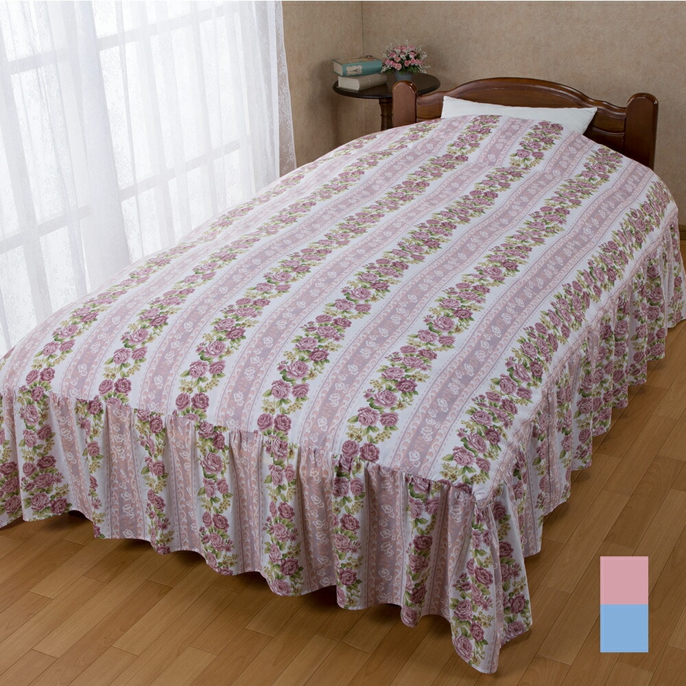 ベッドふとんカバー シングル 花 柄フリル付き 布団カバー ベッド カバー 花柄 フリル 抗菌 防臭 綿100% 洗える ズレ防止 ファス ナー 寝具