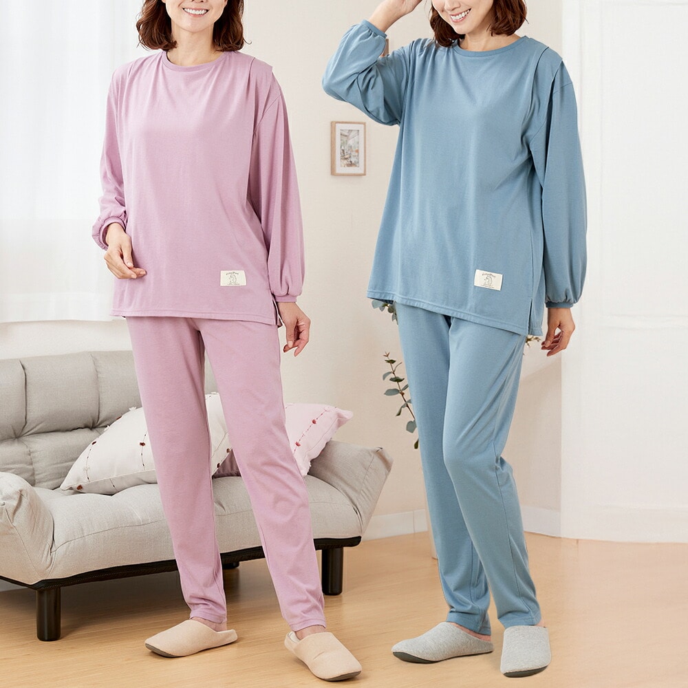 婦人綿混やわらか長袖ホームウエア2色組