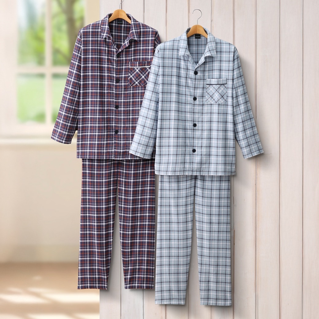 綿100％チェック柄パジャマ2色組同サイズ