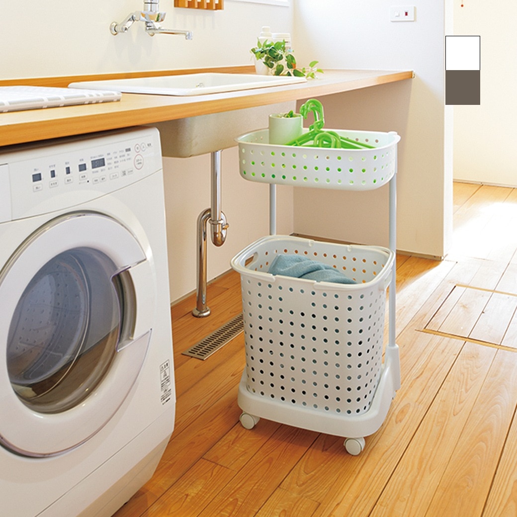 日本製 ランドリーバスケット 2段 脱衣所 お風呂 洗濯カゴ