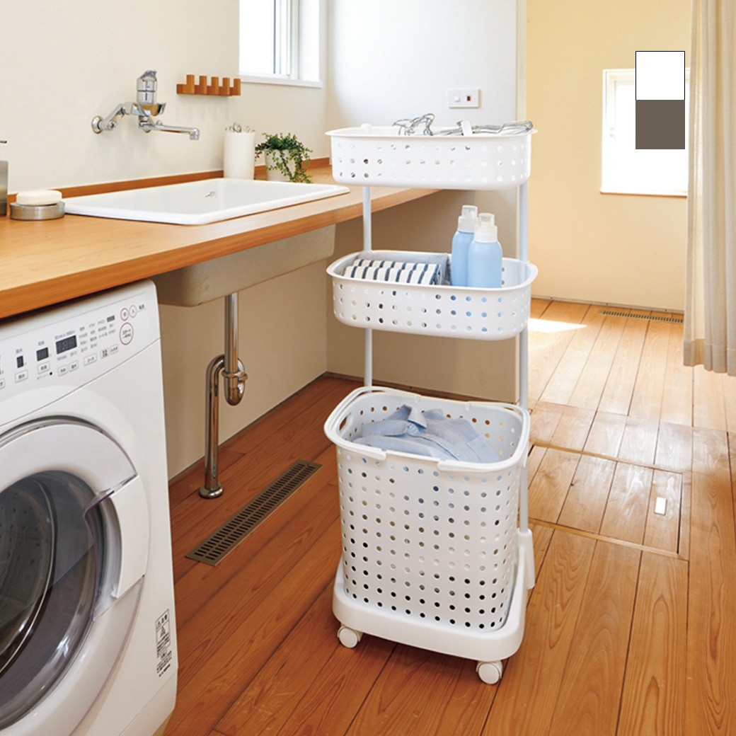 日本製 ランドリーバスケット 3段 脱衣所 お風呂 洗濯カゴ