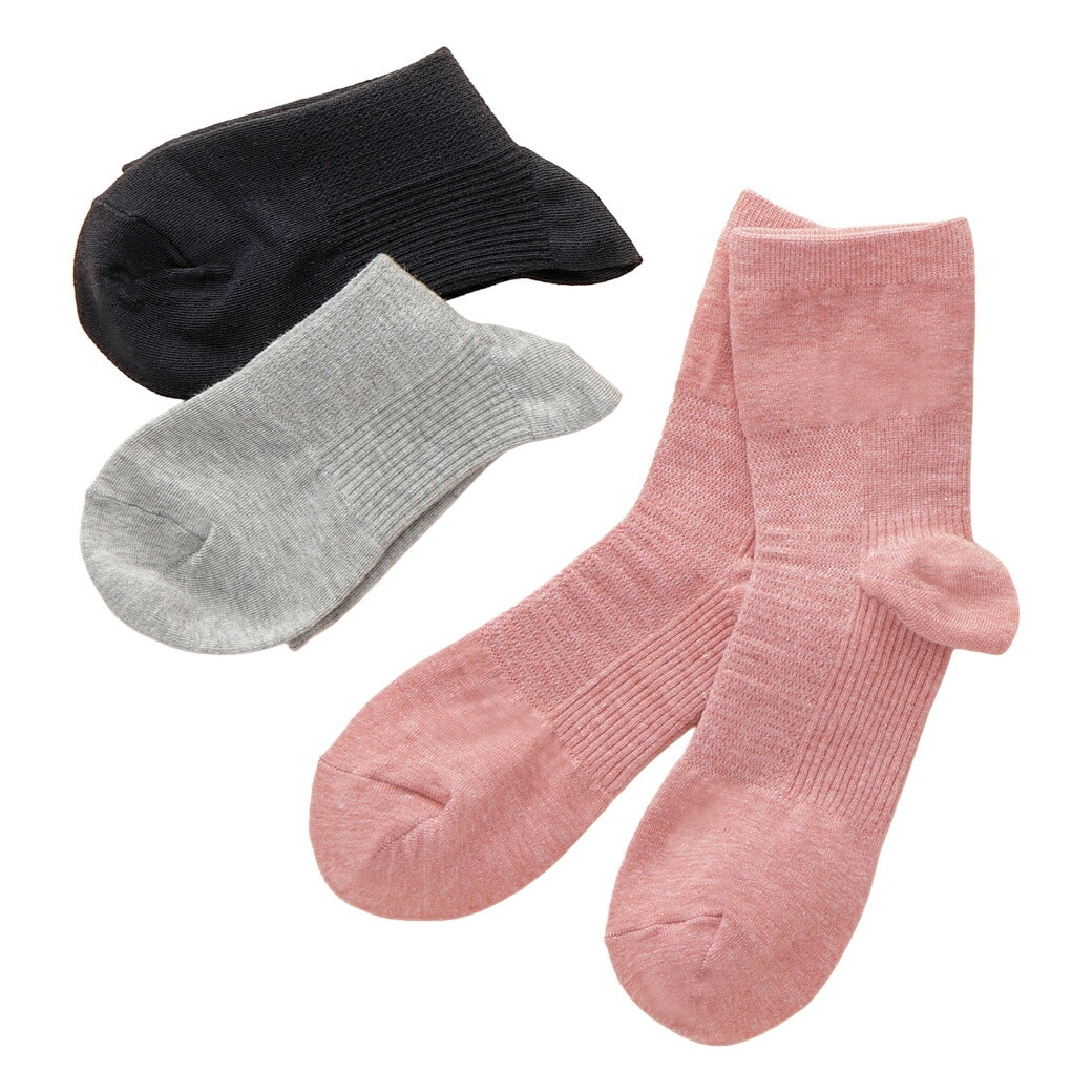 Lafoot(R)スムースウォーク 靴下 3色組 レディース:ブラック・ピンク・グレー