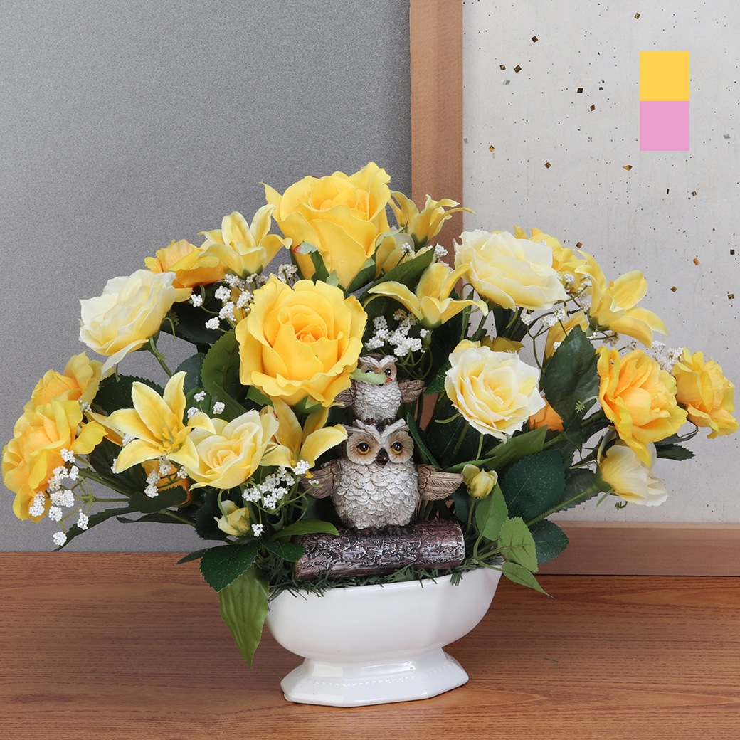 ふくろうアレンジフラワー CT触媒加工 造花 インテリア 消臭 抗菌 防汚 アーティフィシャルフラワー 玄関 リビング 枯れない 日本製